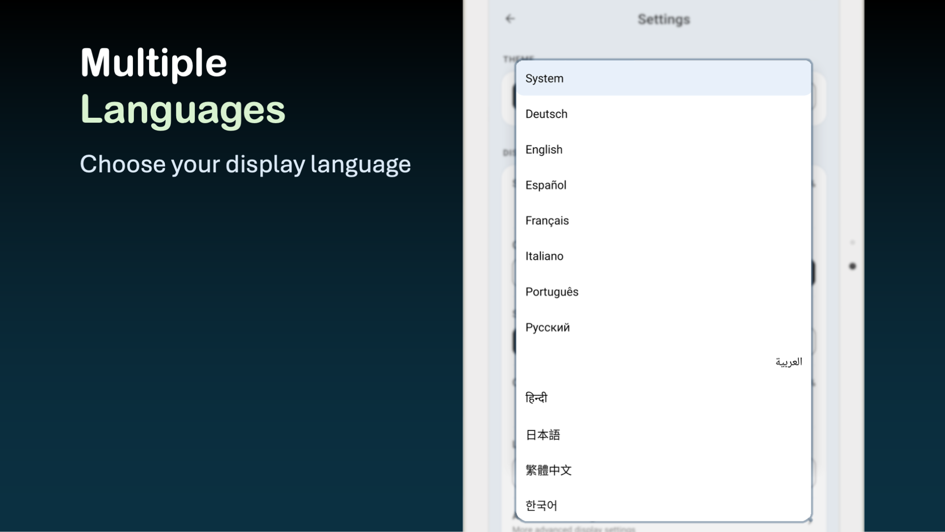 Multiple language selection screen